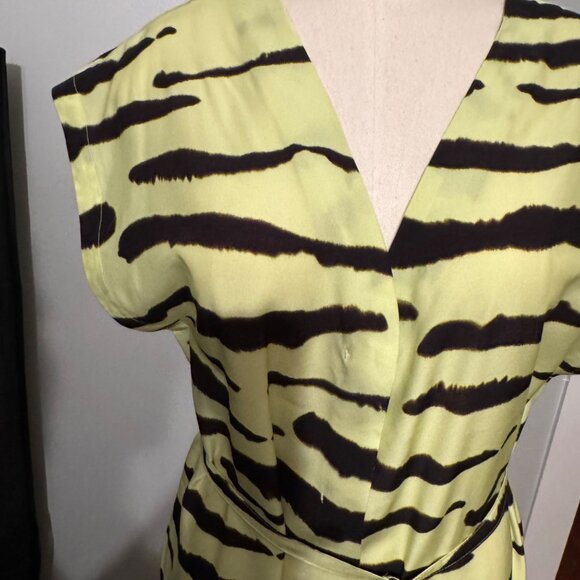 Christian Wijnants Womens V-Neck Lime with Wild Stripes Zebra Print Dress Size 4 - Picture 4 of 11